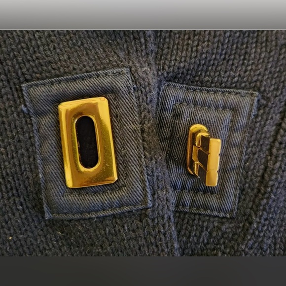 LRL Ralph Lauren Navy 100% Cotton Gold Buckle Wide Collar Pullover Sweater Sz XS - Picture 8 of 12